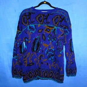 Needleworks Paisley Knit Sweater Purple Large - Vintage 1990s